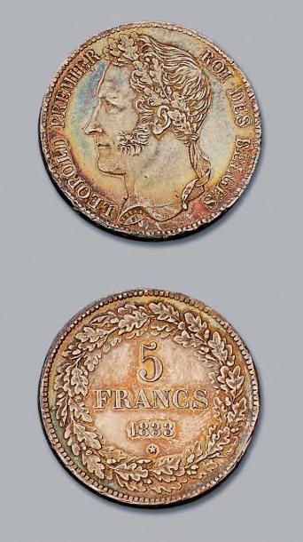 BELGIQUE Léopold Ier (1831-1865) 5 francs. 1833. KM 3,1. Superbe. TPa