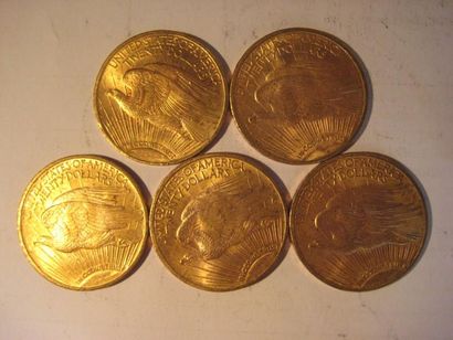 ETAT-UNIS 20 Dollars or, eagle, 1923 (5) Lot de 5 monnaies or