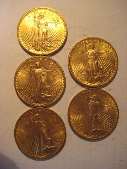 ETAT-UNIS 20 Dollars or, eagle, 1923 (5) Lot de 5 monnaies or