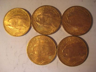 ETAT-UNIS 20 Dollars or, eagle, 1923 (5) Lot de 5 monnaies or