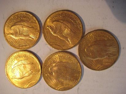 ETATS-UNIS 20 Dollars or, eagle, 1923 (5) Lot de 5 monnaies or