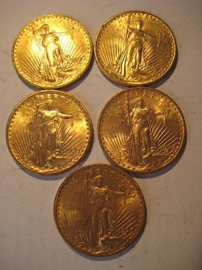ETATS-UNIS 20 Dollars or, eagle, 1923 (5) Lot de 5 monnaies or