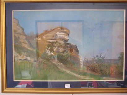 Alexandre Mathurin PECHE (1872-1940) La côte à Haute-Isle, La Roche-Guillon pastel....