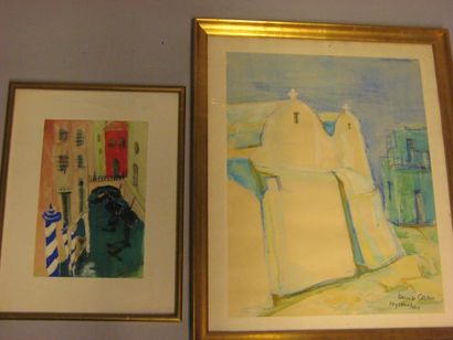 null Lot de 2 oeuvres de Denise CORNU - Canal à Venise, aquarelle gouachée, signée...