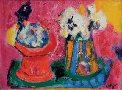 Bernard LORJOU (1908-1986) Le compotier rose Huile sur toile, signée en bas à droite,...