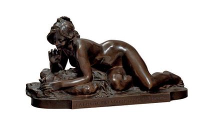 Ferdinand FAIVRE (1860-1937) La chatte métamorphosée en femme Épreuve en bronze à...