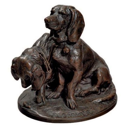 Emmanuel Fremiet (1824-1910) Les deux bassets, Ravageot et Ravageole, chiens de l'équipage...