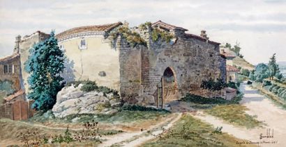 LOUIS-CHARLES BOMBLED (1862-1927) La porte de Ferracap à Penne Aquarelle signée et...