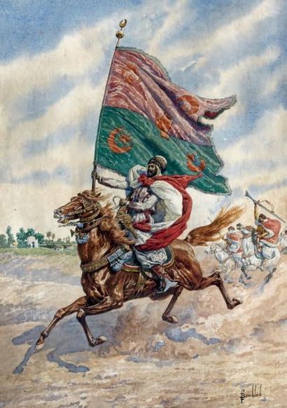 LOUIS-CHARLES BOMBLED (1862-1927) «Troupe indigène de l'armée française, spahis algérien...