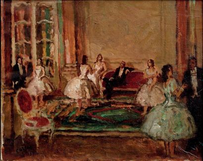 Marcel COSSON (1878-1956) Les ballerines après le spectacle Huile sur toile, signée...