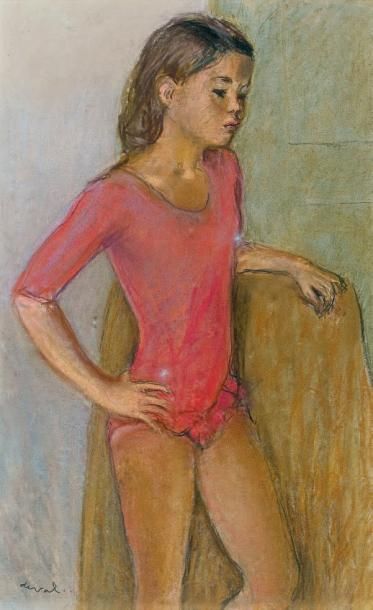 Pierre DEVAL (1897-1993) Jeune fille au tutu rose Pastel, signée en bas à gauche....