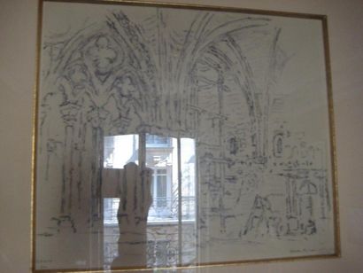 null Ensemble de 6 dessins de Georges Chan Eglise et paysage divers