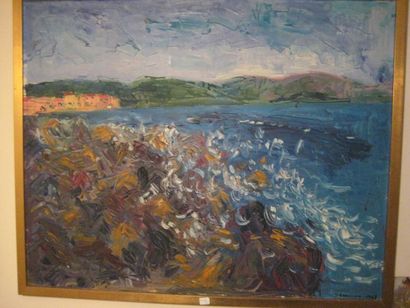ROUILLON La mer Huile sur toile Signée et daté 1968 63 x 79 cm