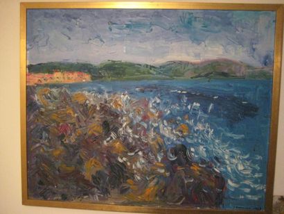 ROUILLON La mer Huile sur toile Signée et daté 1968 63 x 79 cm