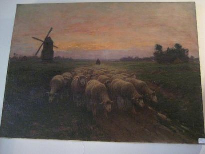 Alexis Jean FOURNIER (1865-1948) Le troupeau Huile sur toile Signée en bas à gauche...
