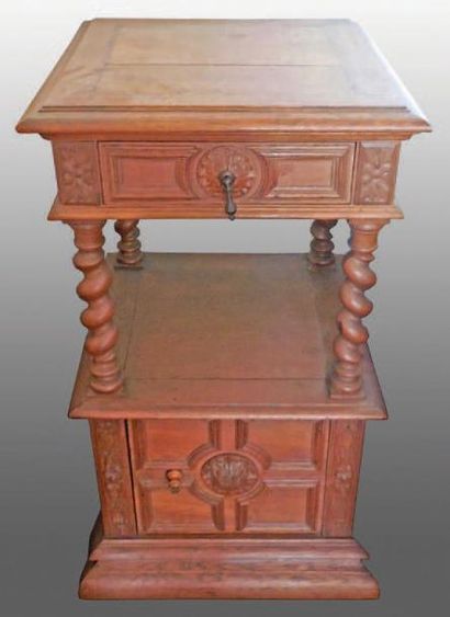 null Table de chevet en bois naturel à 1 tiroir, quatre colonnes torsadées et une...