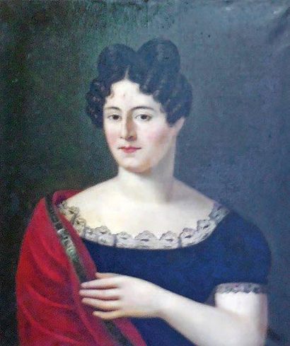 École Française du XIXe siècle Portrait de femme Toile. (Accidents). 60 x 48 cm ...