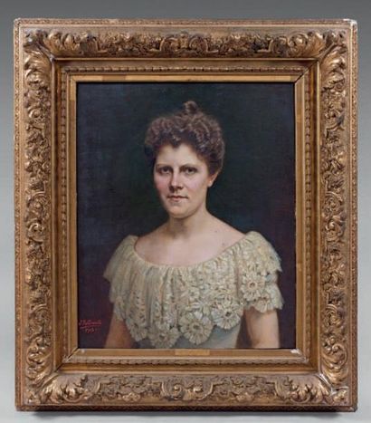 Joseph François VILLEVIEILLE (Aix, 1821-1916) Portrait de femme à la robe décolletée...