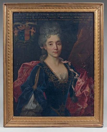École FRANÇAISE du XVIIIe siècle Portrait de Jeanne Durand en robe bleue et manteau...