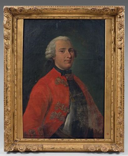 École FRANÇAISE du XVIIIe siècle Portrait de gentilhomme à l'habit rouge Toile. 79...