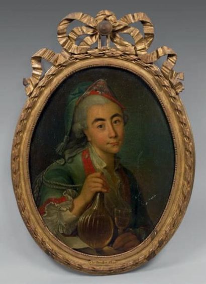 Ecole francaise vers 1760 Portrait présumé du chevalier d'Eon Toile ovale. 75 x 50...