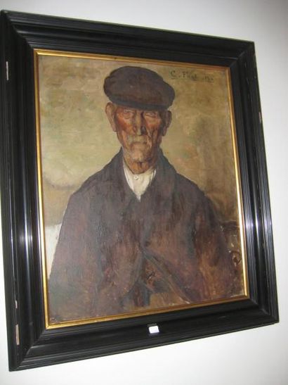 null Portrait d'homme âgé Huile sur toile Signée C.Fort et daté 1916 60 x 50 cm