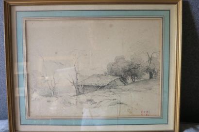 André GIROUX (1801-1879) Chaumière Crayon, cachet d'atelier en bas à droite. 21 x...