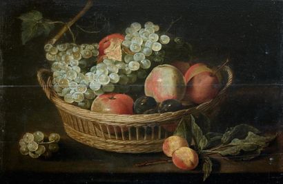 Jacob Foppens van ES (Anvers 1596-1666) Nature morte au panier de fruits Panneau...
