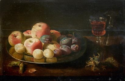 Jacob Foppens van ES (Anvers 1596-1666) Nature morte avec une assiette de prunes...