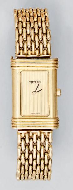 null Montre-bracelet de dame à quartz en or jaune (750) à boîtier rectangulaire à...
