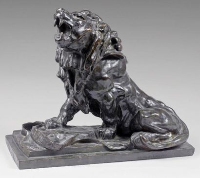 Auguste RODIN (1840-1917) d'après Le Lion qui pleure Bronze à patine brun-vert portant...