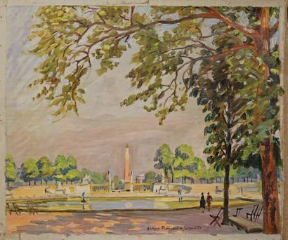 Georges Prévéraud DE SONNEVILLE (1889-1978) Le bassin des tuileries Huile sur toile,...