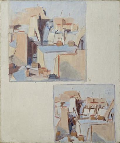 Jean HÉLION (1904-1987) Toits de Paris, 1961 Huile sur toile, monogrammée "H" et...