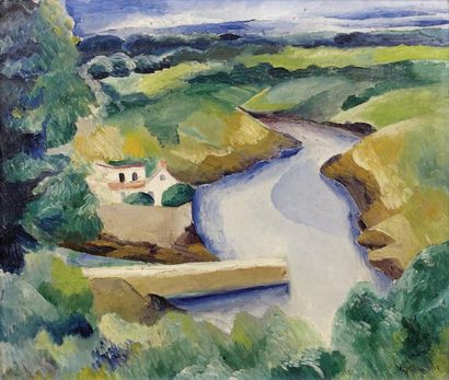 Moïse KISLING (1891-1953) Maison en bord de rivière, 1919 Huile signée en bas à droite...