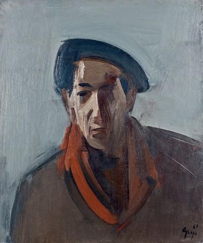 Fermin AGUAYO (1926-1977) "L'écharpe rouge", 1967 Huile sur toile. Signée et datée...