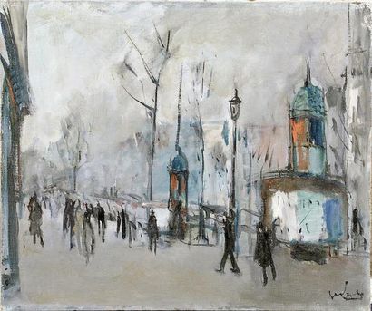 GEN PAUL (1895-1975) Quai à Paris, vers 1925 Huile sur toile signée en bas à droite....