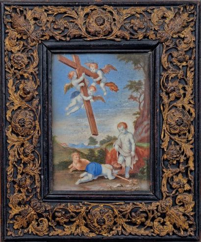 École française, vers 1700 L'Enfant Jésus et saint Jean Baptiste devant la croix...