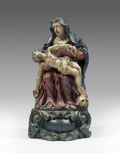null Sculpture: Pièta Bois sculpté polychrome Espagne - 17ème siècle