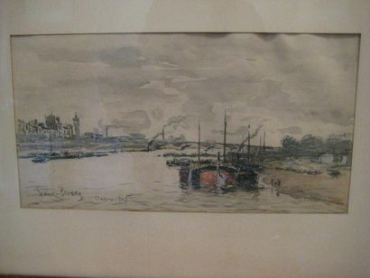 FRANK BOGGS (1855-1926) Péniches sur la Seine Aquarelle, signée située et datée (1905)en...