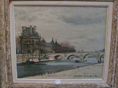 Constant LEBRETON (1895-1985) Vue du Louvre et du Pont Royal Huile sur toile, signée...