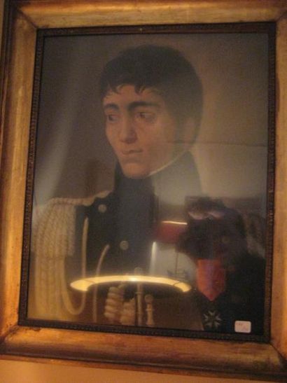 null Portrait d'officier Pastel sous verre 45 x 35 cm