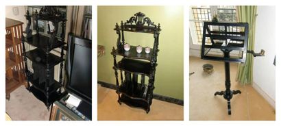 null Lot de deux meubles à musique en bois noirci. - H. 131,5 - L. 49 - P. 30 cm...