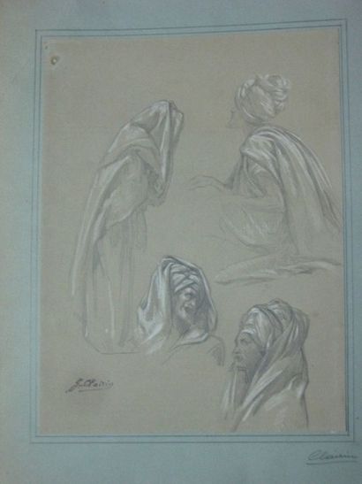 Georges CLAIRIN (1843-1819) Étude de personnages au turban Crayon sur papier et rehaut...