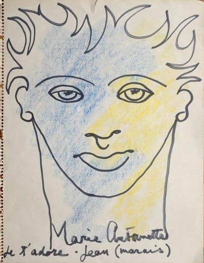 Jean MARAIS (1913-1998) «Portrait» dessin. 40 x 32 cm