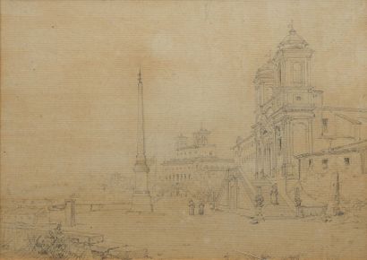 Hyppolite SEBRON (1801-1879) Rome, la Trinité des Monts, 1830 Crayon. 18 x 26 cm...