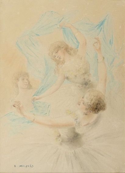 Paul Eugène MESPLES (1849-?) Les danseuses Aquarelle et crayon, signé en bas à gauche....