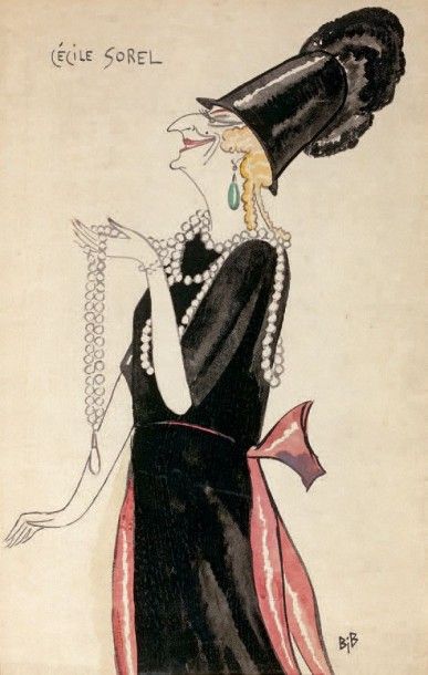 Bib ou Georges BRESTEL (1888-1966) Cécile Sorel Aquarelle sur papier, signée en bas...
