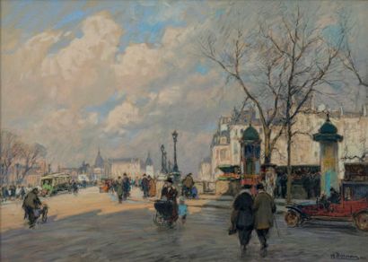 Henri BARNOIN (1882-1940) Le pont neuf à Paris, 28 Pastel signé et daté en bas à...