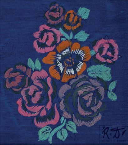 Raoul DUFY (1877-1953) Fleurs (projet de tissu) Gouache portant un cachet avec le...