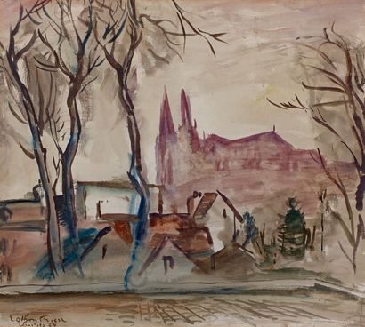 Emile Othon Friez (1879-1949) La cathédrale de Chartres Aquarelle, signée en bas...